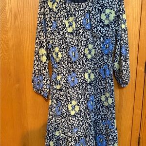 LOFT Blue and Yellow Floral Long Sleeve Dress
